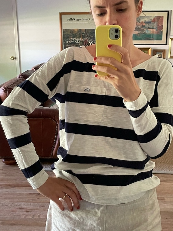 Vintage Lacoste Striped Navy T Shirt Long Sleeve