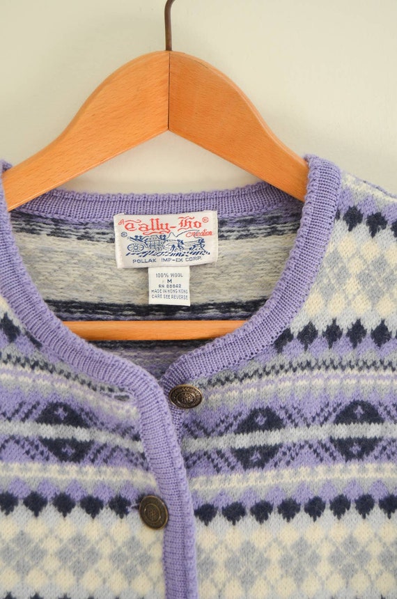 Vintage Wool Fair Isle Cardigan Size Medium - image 2