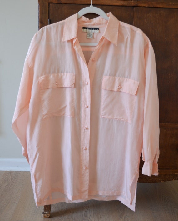 Pink Vintage Silk Oversize Blouse Size Small