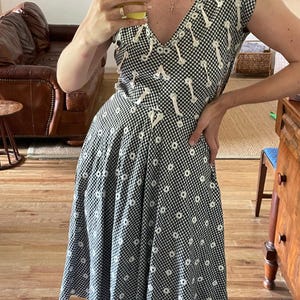 Vintage Gingham Cotton A Line Dress Ribbon Trim 1950s 1960s Vintage
