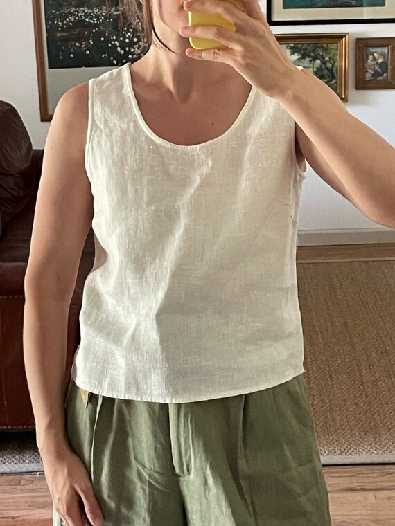 White Flax Linen Tank Top Size Small