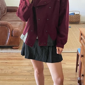 Vintage Burgund Oversize Cropped Jacke Größe L