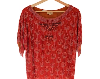 Vintage Beaded Silk Red Top