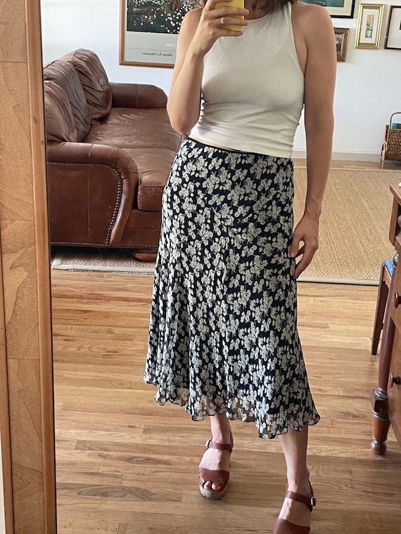 Lauren Ralph Lauren Silk Floral Midi Skirt Size Me