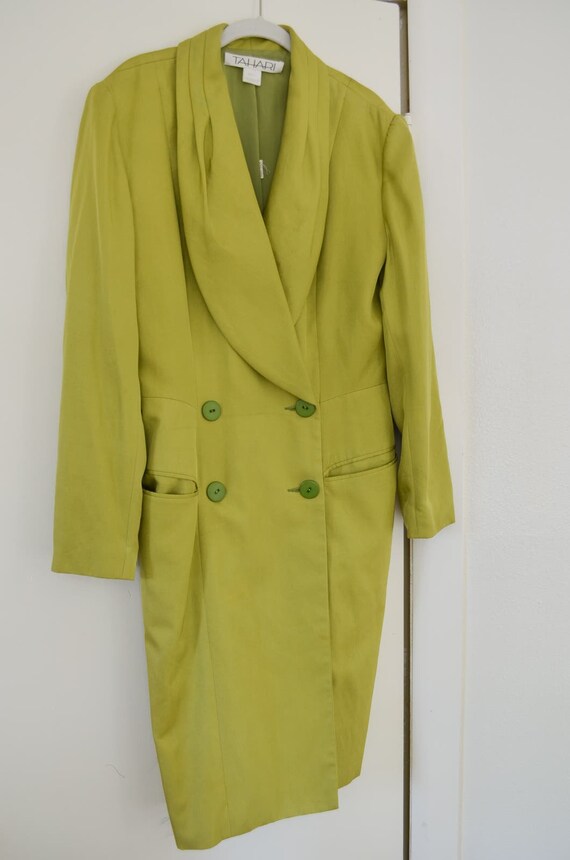 Tahari Vintage Green Silk Blazer Dress Size Medium