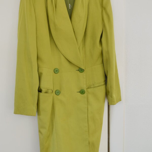 Tahari Vintage Green Silk Blazer Dress Size Medium