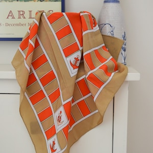Vintage Orange Tan Nautical Square Scarf 31&quot;