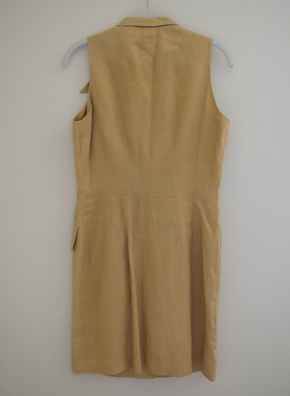 Vintage Double Breasted Linen Shift Dress Size Sm… - image 6