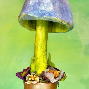 10&quot; Mushroom in a terra cotta pot wine cork, paper mache.