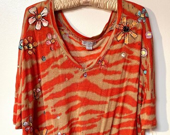 Camisa de jersey suave Baggy con rayas de tigre pintada a mano, naranja/tostado, S.