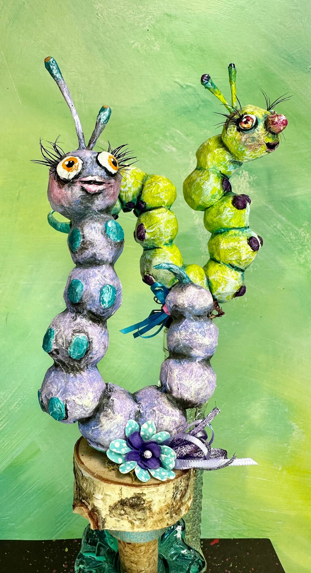 9.5 Worm on a Log Paper Mache Bottle Stopper. Etsy