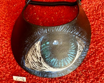 Eye Visor, Hand Painted, Ooak, Blue eye, black visor.