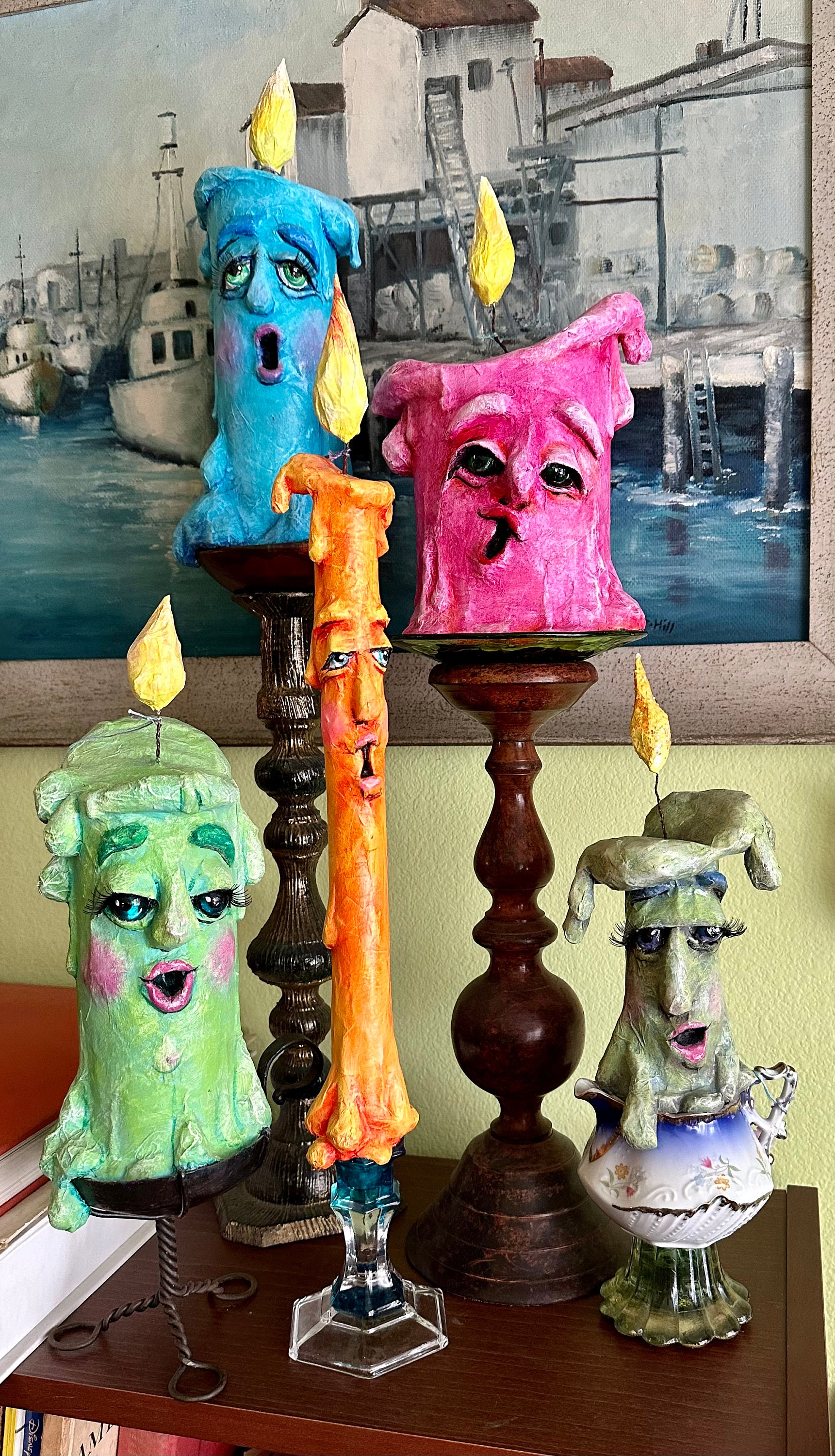 15 Green Singing Candle in an Iron Candle Holder, Paper Mache. Etsy