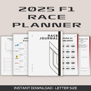 Digitale planner F1 2025 | Formule 1-seizoensdagboek met racekalender, voorspellingen, baankaarten en kampioenschapstrackers | Inclusief hyperlinks