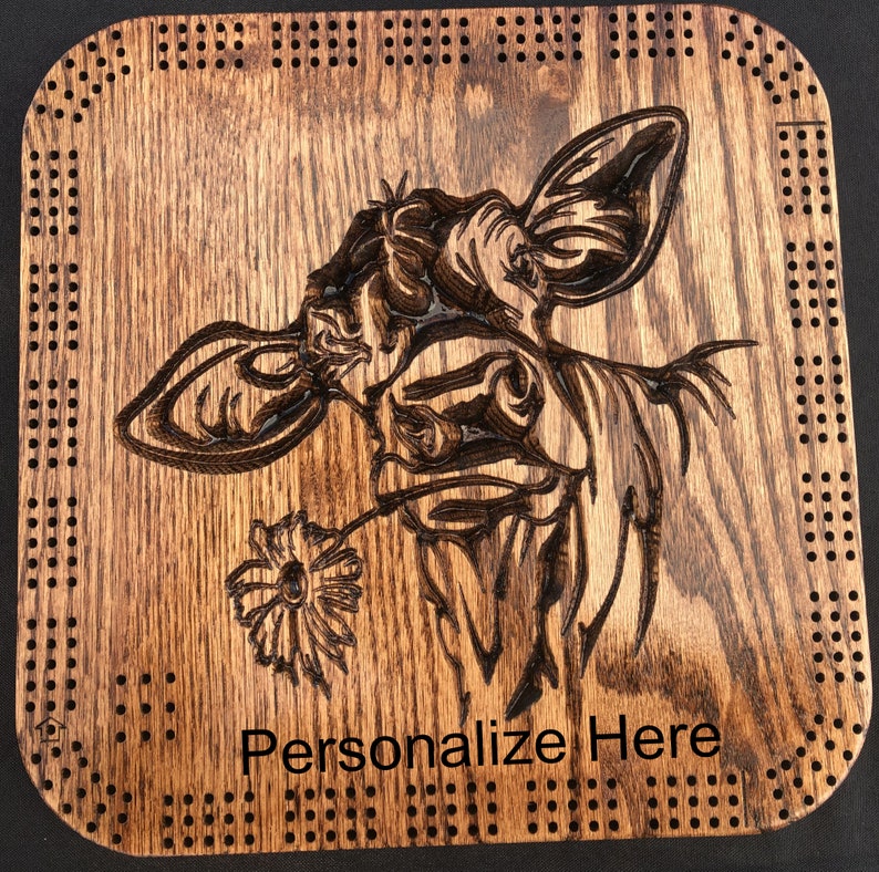 Cow Cribbage Board. Personalized Gift Cribbage Board. Etsy