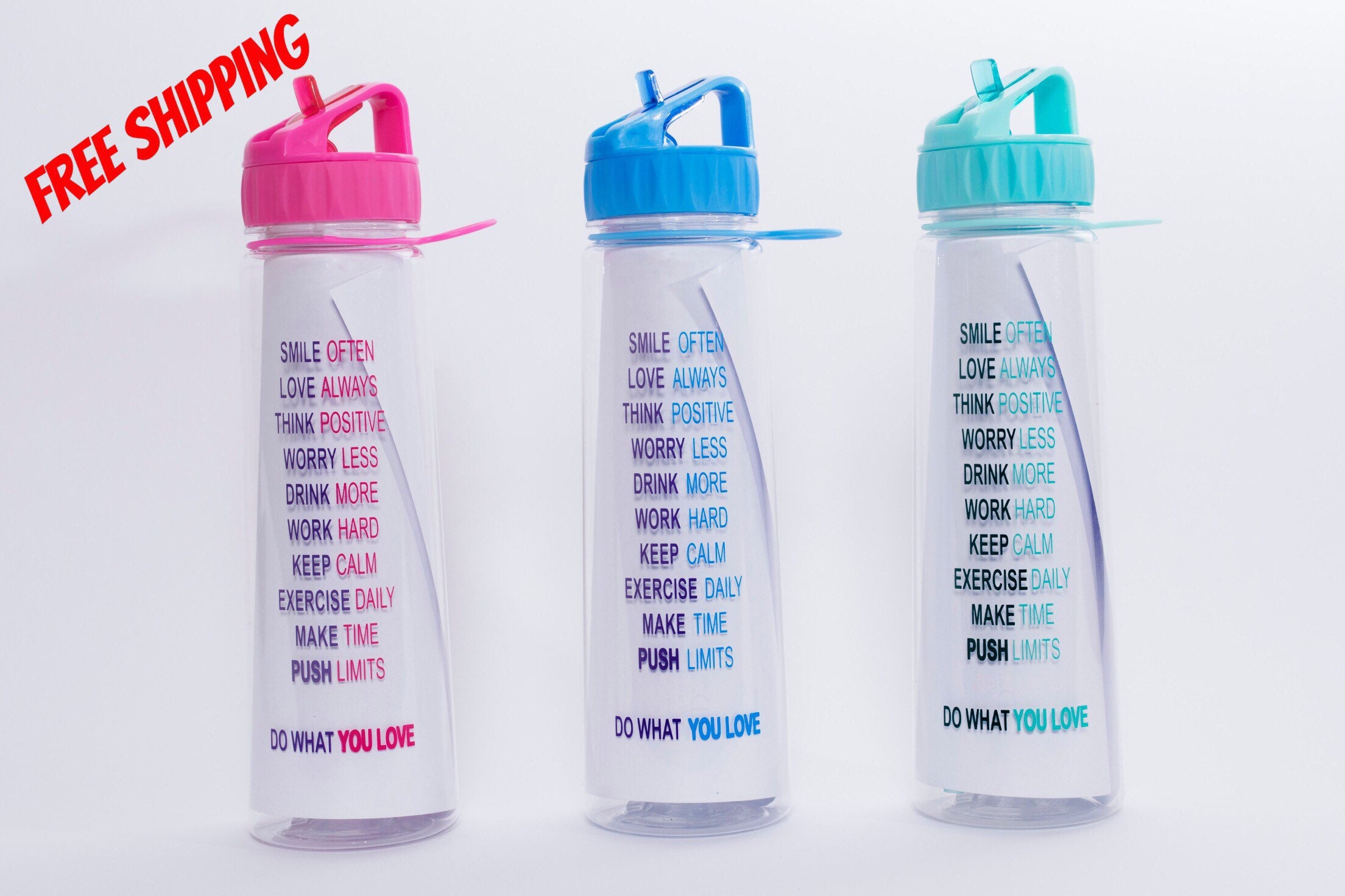 Motivational Timeline Water Bottle with Straw Aqua Blue and Etsy