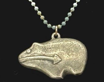 JPD Signed Artisan Heavy Pewter Southwest Spirit Bear Necklace Heartline Arrow