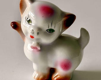 Vintage Porcelain Siamese CAT KITTY Figurine Glossy Finish Mid-Century 1950-1970