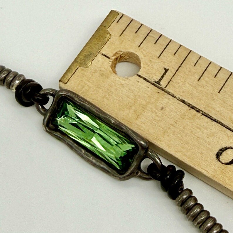 UNOde50 Silver-Plated Bead Leather Bracelet w/Large Green Crystal Ser Magnetica image 6
