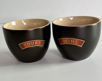 BAILEYS Irish Cream Ceramic Set of 2 - Black Red Tan YOURS & MINE Cups Bowls 8oz