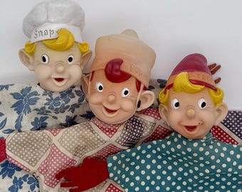 VNTG Snap Crackle Pop Hand Puppets 1950's KELLOGGS Rice Krispies Cereal Promo