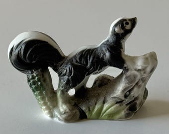 Vintage Miniature Porcelain SKUNK Figurine Hand Painted Matte Finish - Outdoor