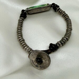 UNOde50 Silver-Plated Bead Leather Bracelet w/Large Green Crystal Ser Magnetica image 8