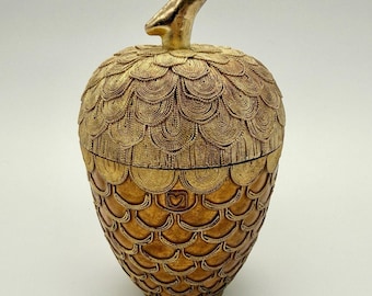 VNTG Nicki Yassaman NYCO Cloisonne Gold Enamel Acorn Metal Ornate Trinket Jar