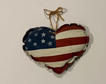 Rustic American Flag Heart Shape Ornament