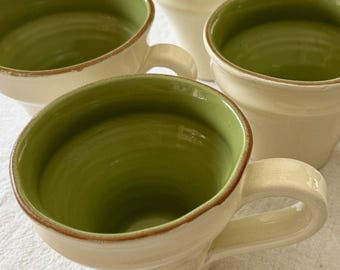 VIETRI Italy Cucina Fresca Set of 4 Coffee Tea Mug Handmade Cream & Sage Green