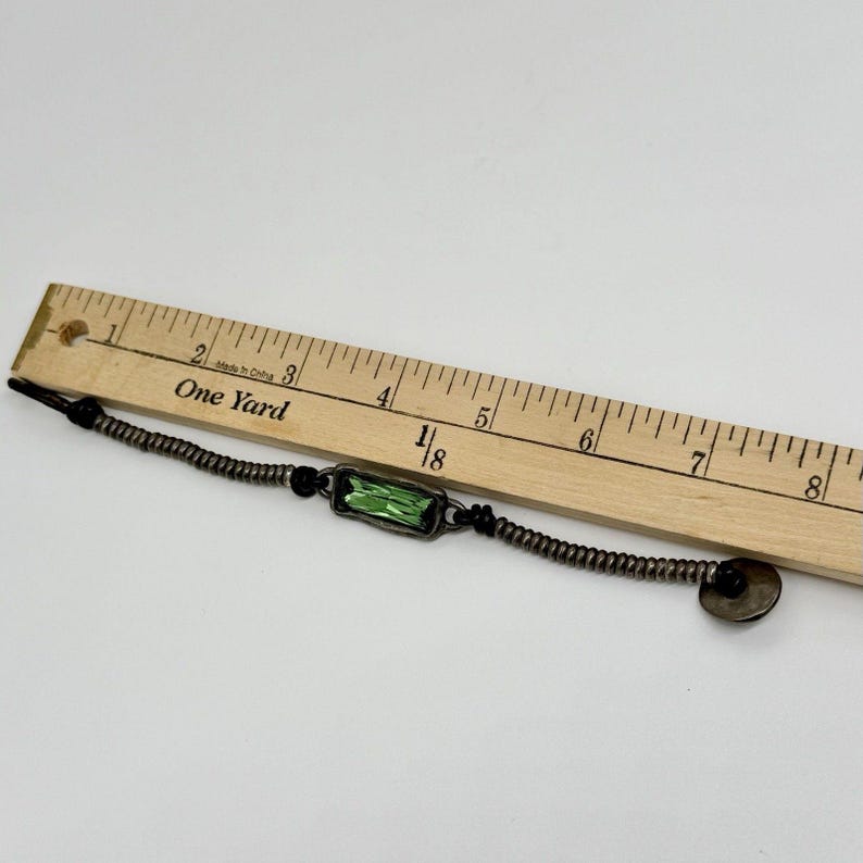 UNOde50 Silver-Plated Bead Leather Bracelet w/Large Green Crystal Ser Magnetica image 5