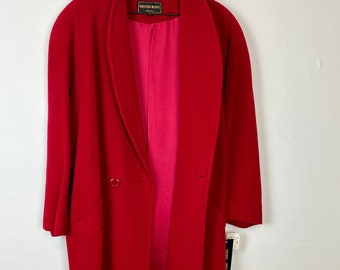 cherry red NWT vintage 90s long coat / 40s 50s style retro rockabilly pinup vintage coat / chic 80s 90s trench coat size 12 size 14 size 16