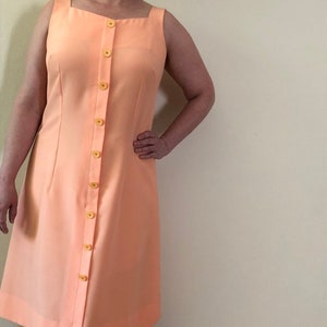 90s vintage button up dress / vintage day dress / vintage 1990s tank top dress / midsize peach 90s vintage dress /  size 10 size 12 size 14