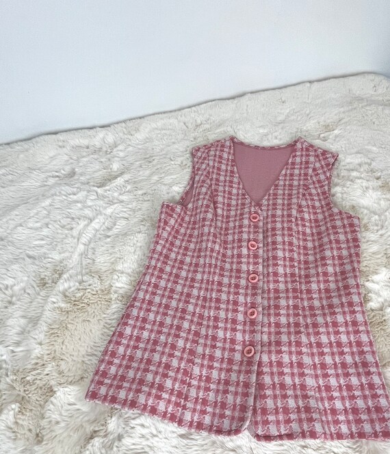 70s pink plaid vintage vest / vintage houndstooth… - image 3