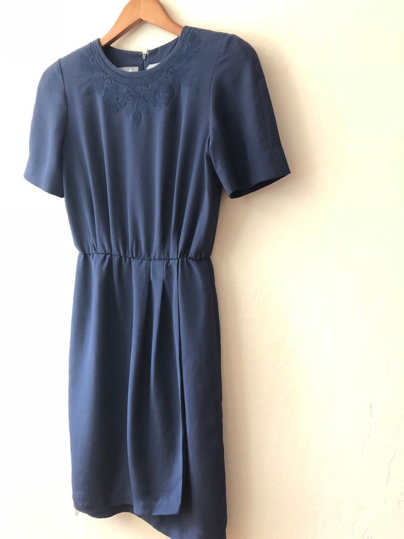 navy sweetpea 80s day dress // vintage 80s dress … - image 1