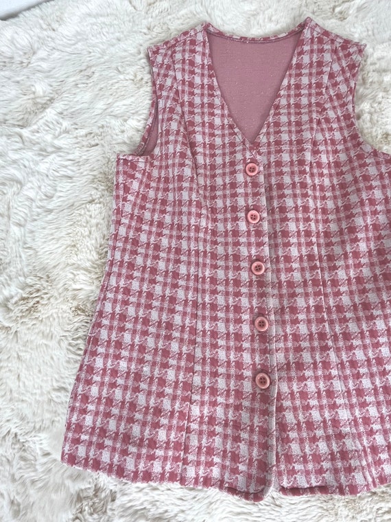 70s pink plaid vintage vest / vintage houndstooth… - image 2