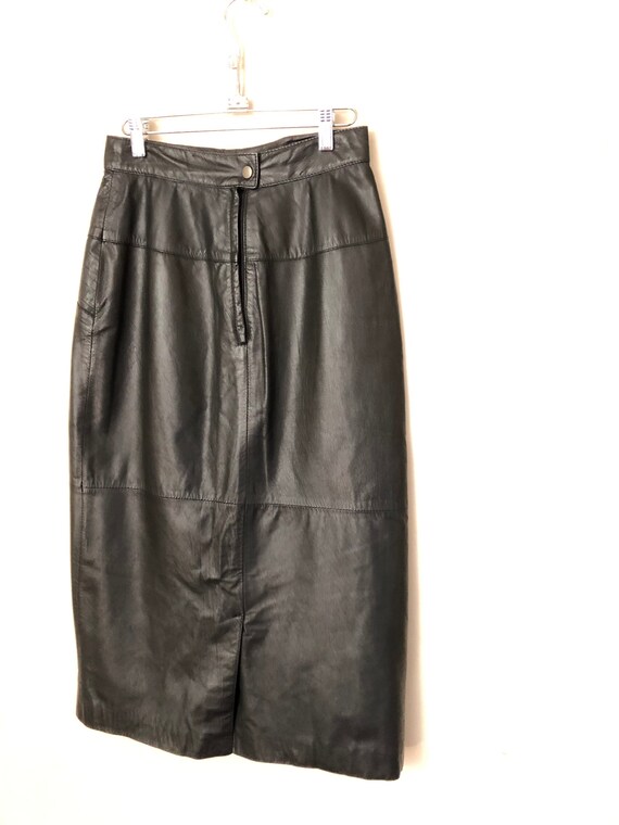 90s vintage leather skirt // long black leather s… - image 5