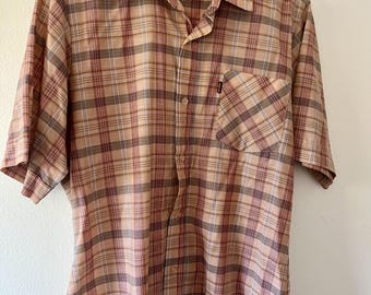 vintage Levi’s plaid shirt / 70s vintage Levi’s button up / pink plaid shirt / 1970s Levi’s vintage button down shirt / vintage plaid