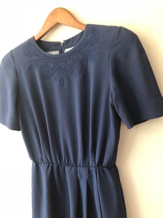 navy sweetpea 80s day dress // vintage 80s dress … - image 3