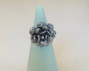 Large Heavy Flower Etched Sterling Silver Ring