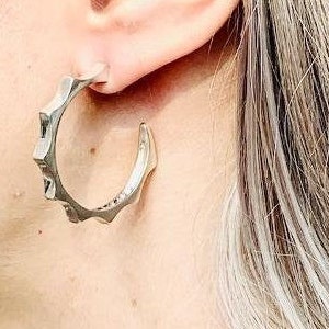 Carved Sterling Silver Hoop Earrings