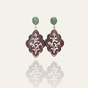 Aventurine And Carved  Sterling Silver Oriental Drop Earrings