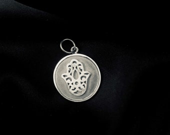 Hamsa Hand Charm In Oxidized Silver