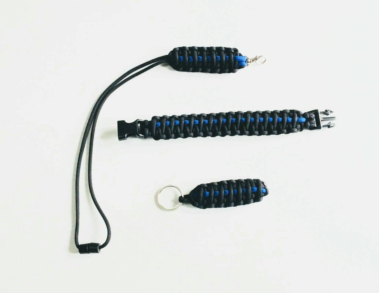 Paracord Thin Blue Line 3pc Gift Set Bracelet King Cobra Weave