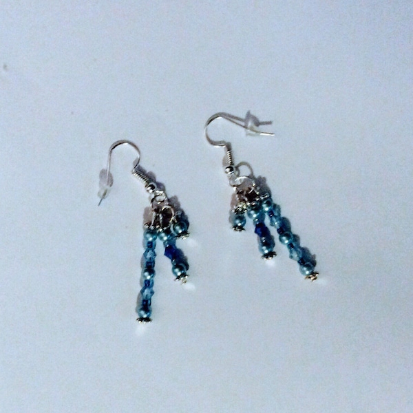 Earrings Pierced - Triple Drop with Round and Bicone Beads