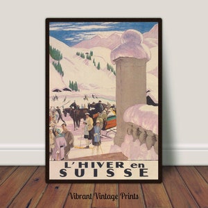 Switzerland Wall Art, Vintage Wall Art, Switzerland Travel Print, Winter Wall Decor, DIGITAL DOWNLOAD, PRINTABLE Wall Art, Large Wall Art