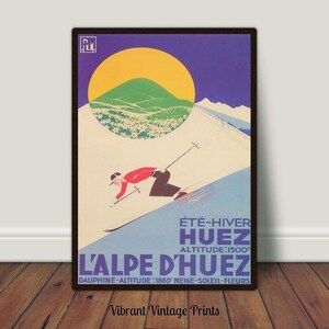 France Wall Art, Vintage Ski Poster, L'Alpe d'Huez France Poster, Retro Wall Decor, Travel Poster, DOWNLOAD, PRINTABLE Art, Large Wall Art