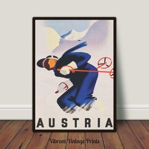Austria Ski Art, Vintage Ski Poster, Vintage Wall Art, Skier Print, Austria Wall Art, Retro Wall Decor DIGITAL DOWNLOAD, PRINTABLE Wall Art