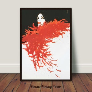 Woman Portrait, Vintage Fashion Wall Art, Vintage Wall Art, Retro Wall Decor, Red Feather Boa, DIGITAL DOWNLOAD, PRINTABLE Wall Art