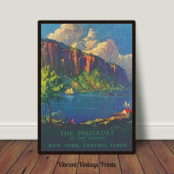 Palisades of the Hudson, Vintage Wall Art, New York Travel Poster, Hudson River, Nature Wall Art, DIGITAL DOWNLOAD, PRINTABLE Art, Large Art